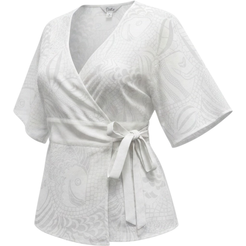 Lilly Pulitzer‎ White Cotton Burnout Fish Wrap Top Kimono Sleeve Small